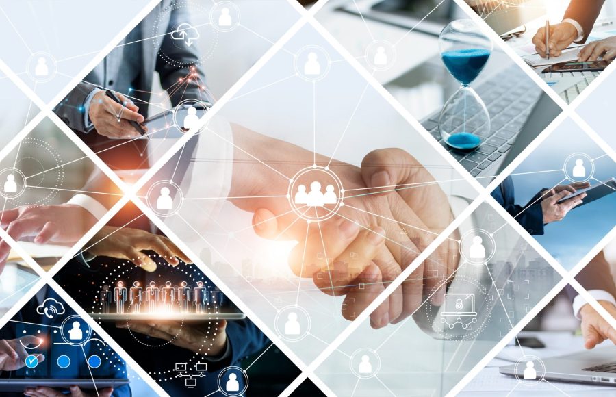 Global business structure of networking. Analysis and data exchange customer connection, HR recruitment and global outsourcing, Customer service, Teamwork, Strategy, Technology and social network